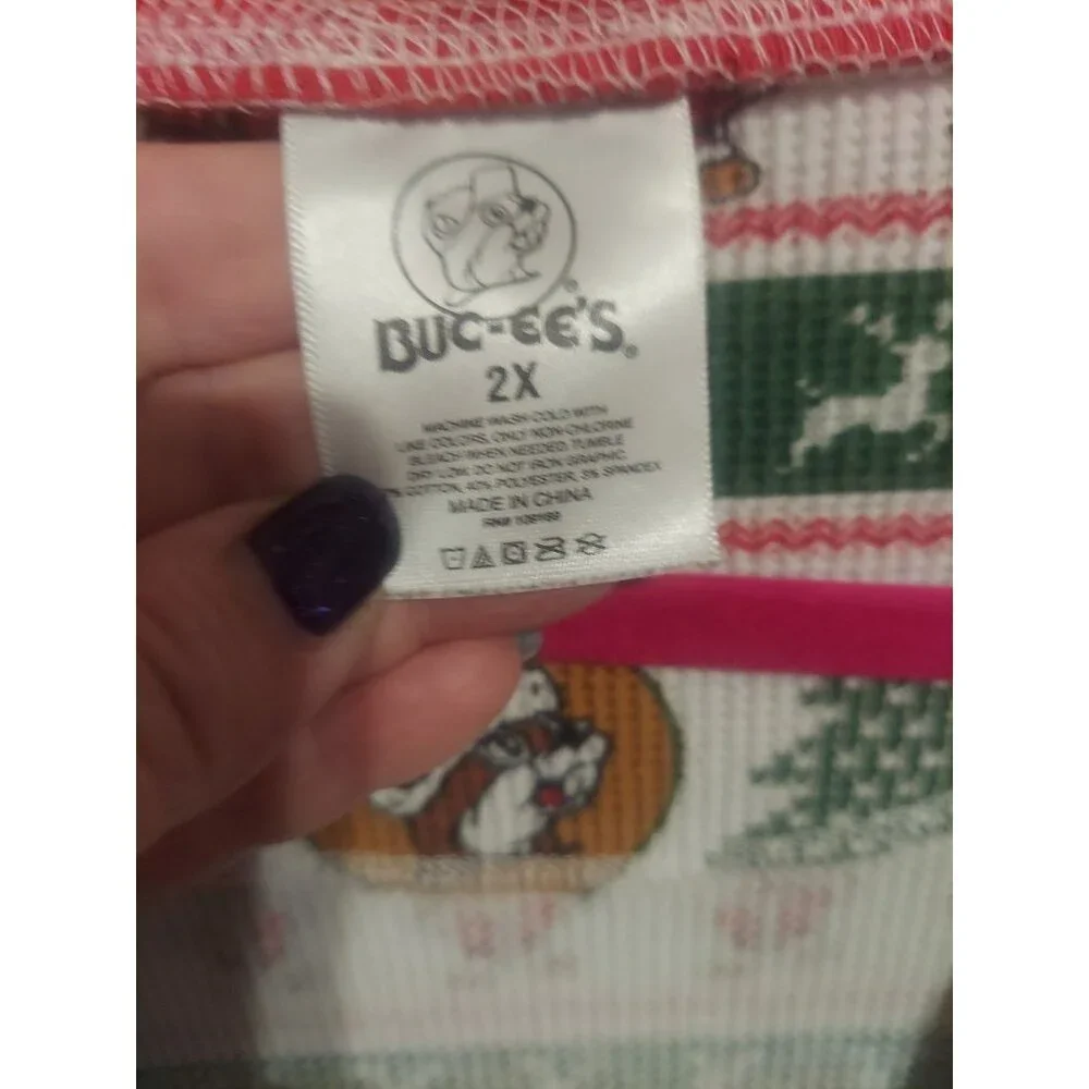 Buc-ees Adult‎ 2X Christmas Pajamas PJ Waffle Knit Zip One Piece Santa Beaver